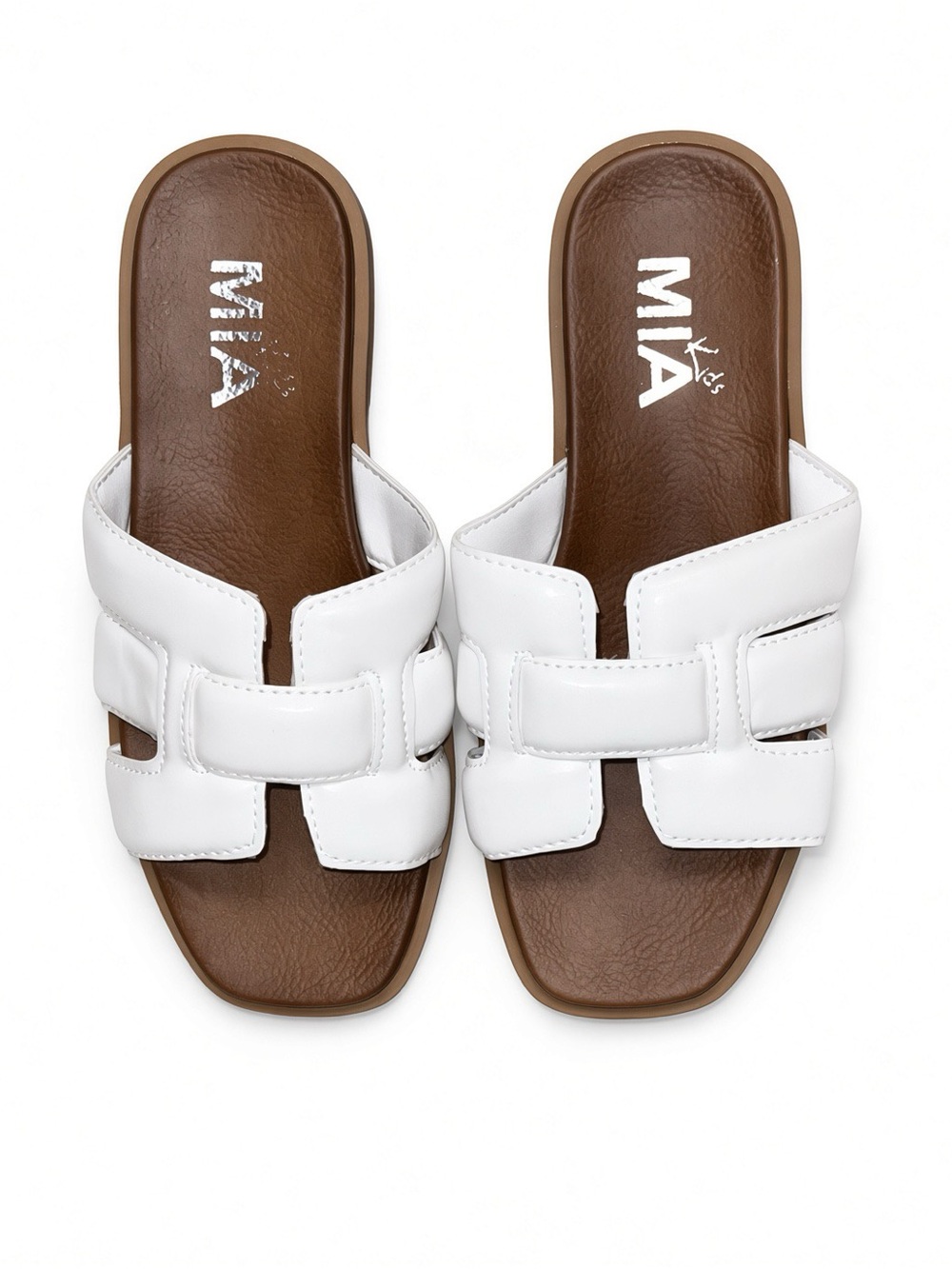 MIA White Leather Slide Mules with Brown Footbed Girls size 13 NWOB